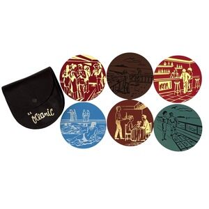 Vintage MCM 60's SS Oceanic Cruise Ship Gold Stamp Coaster Set Ship of Tomorrow